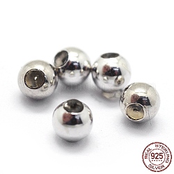 925 perlina con tappo in argento sterling placcato rodio, con gomma all'interno, tondo, platino, 4mm, Foro: 0.8 mm