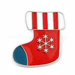 Christmas Sock Enamel Pin, Alloy Badge for Backpack Clothes, Platinum, Red, 25x23x1.5mm, Pin: 1mm