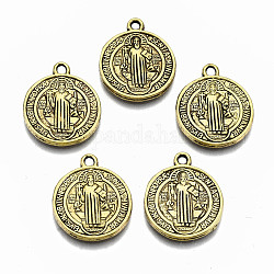 Tibetan Style Alloy Pendants, Saint Benedict Medal, Cadmium Free & Lead Free, Flat Round, Antique Golden, 20x17x2mm, Hole: 1.6mm, about 400pcs/1000g