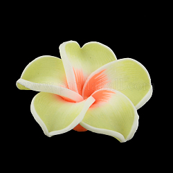 Plumeria hecha a mano de arcilla polimérica flor 3D abalorios, amarillo verdoso, 15x8mm, agujero: 2 mm