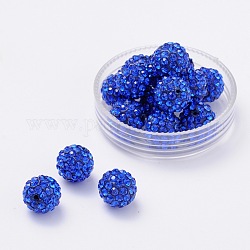 Perles de boule pavé disco , Perles de strass en argile polymère, Grade a, ronde, saphir, pp14 (2~2.1mm), 10mm, Trou: 1.0~1.2mm