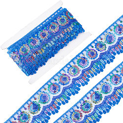 Gorgecraft 4~4.5M Ethnic Style Polyester Lace Trim with Colorful Paillette, Sparkle Embroidery Lace Ribbon, Sun Pattern, with 1Pc Thread Bobbins White Cards, Medium Blue, 2-3/8 inch(60mm)