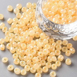 (servicio de reempaquetado disponible) perlas de vidrio, Ceilán, redondo, gasa de limón, 6/0, 4mm, agujero: 1.5 mm, aproximamente 12 g / bolsa