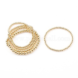 Bracciali elastici con perline rotonde in ottone, bracciali graduati impilabili, oro, diametro interno: 2-1/8 pollice (5.5 cm), 5 pc / set