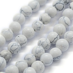 Kunsttürkisfarbenen Perlen Stränge, Runde, Rauch weiss, 8 mm, Bohrung: 0.8 mm, ca. 50 Stk. / Strang, 15.74 Zoll (40 cm)