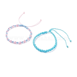 2 bracelet cordon tressé fleur de pêcher 2 couleurs, bracelet réglable chanceux d'amitié pour les femmes, lumière bleu ciel, diamètre intérieur: 2-1/4 pouce (5.6 cm) ~ 4-1/4 pouces (10.9 cm)