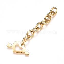 304 prolunga per catena in acciaio inossidabile, catena portacavi, con pendenti, cuore, oro, 64.5mm, link: 9x6x1.4 mm