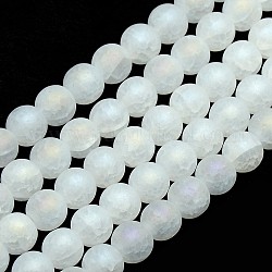 Couleur electroplate ab plaqué dépoli crépitement synthétique perles rondes de quartz brins, blanc, 8mm, Trou: 1mm, Environ 52 pcs/chapelet, 16.92 pouce