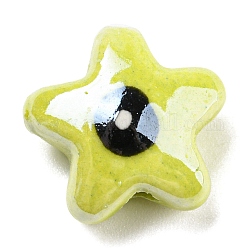 Perles en porcelaine manuelles, porcelaine émaillée lumineux, étoile avec un mauvais œil, 15.5x16x8.5mm, Trou: 2.6mm