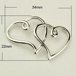 Women Gift Ideas for Valentines Day Platinum Alloy Heart to Heart Pendants, 34x22x2mm