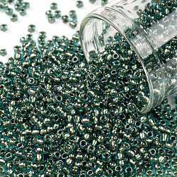 TOHO Round Seed Beads, Japanese Seed Beads, (284) Inside Color Aqua/Gold Lined, 11/0, 2.2mm, Hole: 0.8mm, about 1110pcs/10g
