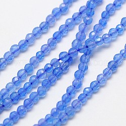 Natürlichen blauen Achat Perlen Stränge, facettiert rund, gefärbt, Kornblumenblau, 3 mm, Bohrung: 0.8 mm, ca. 131 Stk. / Strang, 15.5 Zoll