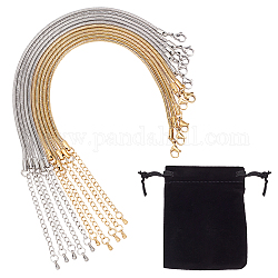ARRICRAFT 10Pcs 2 Colors 304 Stainless Steel Snake Chain Bracelets, with Rectangle Velvet Pouches, Platinum & Golden, 7-7/8 inch(200mm), 2.5mm, 5pcs/color