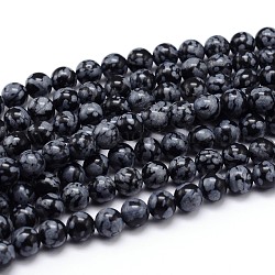 Natural Snowflake Obsidian Round Bead Strands, 8mm, Hole: 1mm, about 47pcs/strand, 15.3 inch