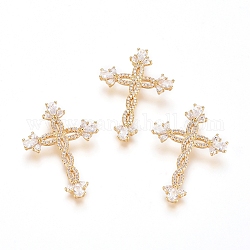Brass Micro Pave Clear Cubic Zirconia Pendants, Long-Lasting Plated, Cross, Golden, 34.5x24.5x2.5mm, Hole: 4x1.5mm