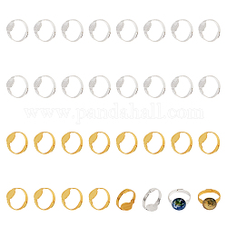Chgcraft 32 piezas 2 colores componentes de anillos de dedo de latón ajustables, ajustes de la base del anillo de la almohadilla, plano y redondo, oro y plata, diámetro interior: 18~20 mm, Bandeja: 10 mm, 16 piezas / color