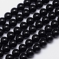 Natural Black Tourmaline Round Bead Strands, Grade AB+, 10mm, Hole: 1mm, about 40pcs/strand, 15.5 inch