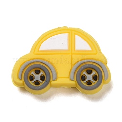 Perles focales en silicone, voiture, jaune, 21.5x32x8mm, Trou: 2.5mm