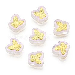 Galvanoplastie perles de chalumeau faites à la main transparentes, avec les accessoires en laiton plaqués or, papillon, clair, 11x11x4mm, Trou: 1mm