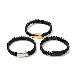 Bracelet cordon tressé cuir noir avec 304 fermoir aimanté acier inoxydable pour homme femme, couleur mixte, 8-5/8 pouce (22 cm)