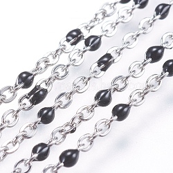 304 Stainless Steel Cable Chain Necklaces, with Enamel Links and Lobster Claw Clasps, Stainless Steel Color, 17.5 inch(44.5cm), 1.8mm