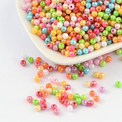 Eco-Friendly Poly Styrene Acrylic Beads, AB Color Plated, Round, Mixed Color, 4mm, Hole: 1mm, about 14000pcs/500g