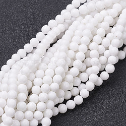 Natur Mashan Jade runde Perlen Stränge, gefärbt und erhitzt, weiß, 4 mm, Bohrung: 1 mm, ca. 98 Stk. / Strang, 15.7 Zoll