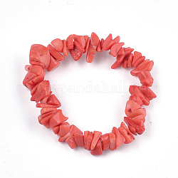 Stretch-Armbänder aus synthetischen Korallenperlen, Chip, Tomate, 2 Zoll ~ 2-1/8 Zoll (5~5.5 cm)