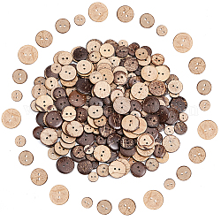 Chgcraft 240 шт. 4 стиля плоские круглые кокосовые пуговицы с 2 отверстиями, кокосового коричневый, 11~20x2.5~3.5 мм, отверстие : 1.5~2 мм, 60шт / стиль