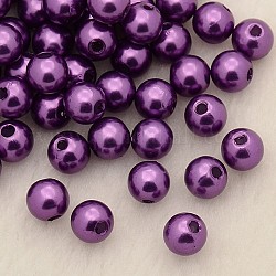 Perline acrilico perla imitato, tinto, tondo, porpora, 25x25mm, Foro: 2.2 mm, circa 62pcs/libbra