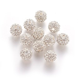 Perline in lega strass, grado a, tondo, colore argento placcato, cirstallo, 10mm, Foro: 2 mm
