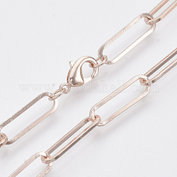 Fabricación de collar de cadena de clip de papel ovalado plano de latón, con cierre de langosta, oro rosa, 24.01 pulgada (61 cm), link: 18x5.5x1 mm