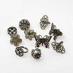 Laiton réglable composants d'anneau en filigrane, mixedstyle, bronze antique, 17~18mm