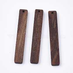 Ciondoli grandi in legno di noce non tinto, rettangolo / bar, sella marrone, 52x7.5x3mm, Foro: 1.6 mm