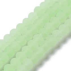 Brins de perles de verre de couleur unie imitation jade, facette, mat, rondelle, vert pale, 3.5mm, Trou: 1mm
