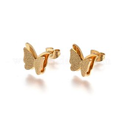 304 Stainless Steel Stud Earrings, Hypoallergenic Earrings, Textured, Butterfly, Golden, 10x12x3.5mm, Pin: 0.8mm
