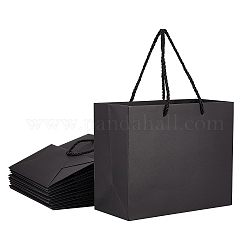 クラフト紙袋ギフトショッピングバッグ  ナイロンコードハンドル付き  長方形  ブラック  22x10x18cm