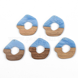 Ciondoli in resina opaca e legno di noce, blu fiordaliso, 38x38x3mm, Foro: 2 mm