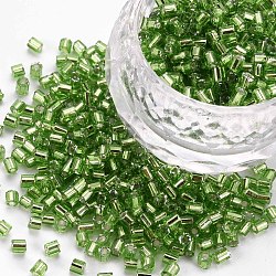 8/0 Glasstiftperlen, Silber ausgekleidet, lime green, 2.5~3x2.5 mm, Bohrung: 1 mm, ca. 15000 Stk. / Pfund