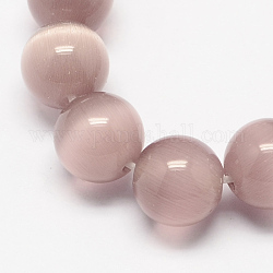 Chapelets de perles d'œil de chat, ronde, brun rosé, 12mm, Trou: 1.5mm, Environ 33 pcs/chapelet, 14.5 pouce