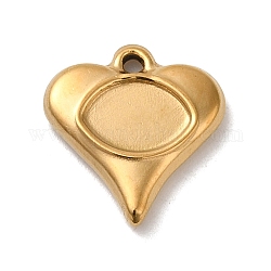 304 castone cabochon pendente in acciaio inossidabile per smalto, oro, cuore, vassoio: 5x8mm, 14x13.5x2mm, Foro: 1.2 mm