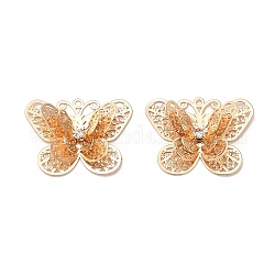 Латунные подвески, со стразами, очарование бабочки, золотой свет, 21.5x28x6 мм, отверстие : 1.4 мм