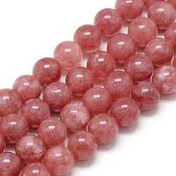 Chapelets de perles de quartz naturel, imitation rhodochrosite, ronde, teints et chauffée, 6x6mm, Trou: 1mm, Environ 62 pcs/chapelet, 15.5 pouce