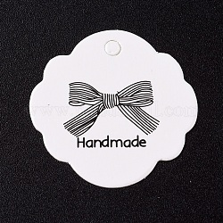 Etichette regalo in carta, tag hange, per arti e mestieri, bowknot con la parola fatta a mano, bianco, 30.2x30.2x0.3mm, Foro: 3 mm