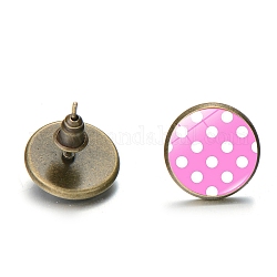 Orecchini a bottone in lega con dadi, orecchini a bottone da donna rotondi e piatti in vetro a pois, perla rosa, 12mm