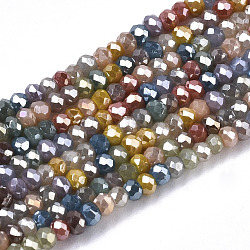 Abalorios de vidrio electroplate hebras, lustre de la perla chapado, facetados, rerondana plana, color mezclado, 2mm, agujero: 0.7 mm, aproximamente 188~198 pcs / cadena, 12.60 pulgada ~ 13.11 pulgadas (32~33.3 cm)