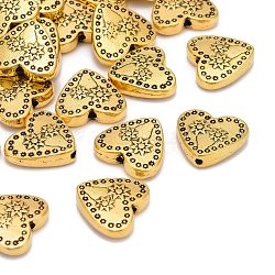 Perles en argent tibétain  , sans plomb et sans cadmium, de couleur or antique , coeur avec fleur, idéal pour la fabrication de cadeaux pour la fête des mères, longueur d'environ 12 mm ,  largeur de 13 mm, épaisseur de 3.5mm, Trou: 2mm