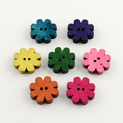 Boutons en bois teints avec 2 trou, fleur, couleur mixte, 22x21x4mm, Trou: 1.8mm