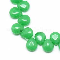 Natürliche weiße Jade Anhänger Perlen Stränge, oben gebohrte Perlen, gefärbt, Träne, Frühlingsgrün, 12x9~10x5~6 mm, Bohrung: 1 mm, ca. 33 Stk. / Strang, 9.84 Zoll