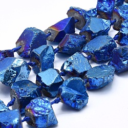 Гальванические природный кристалл кварца бусы пряди, самородки, синие, 17~28x19~22 мм, отверстие : 3 мм, около 14~16 шт / нитка, 15.3~16.1 дюйм (39~41 см)